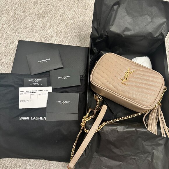 YSL Mini Lou Quilted Camera Bag - Dark Beige Gold Hardware - Picture 2 of 13